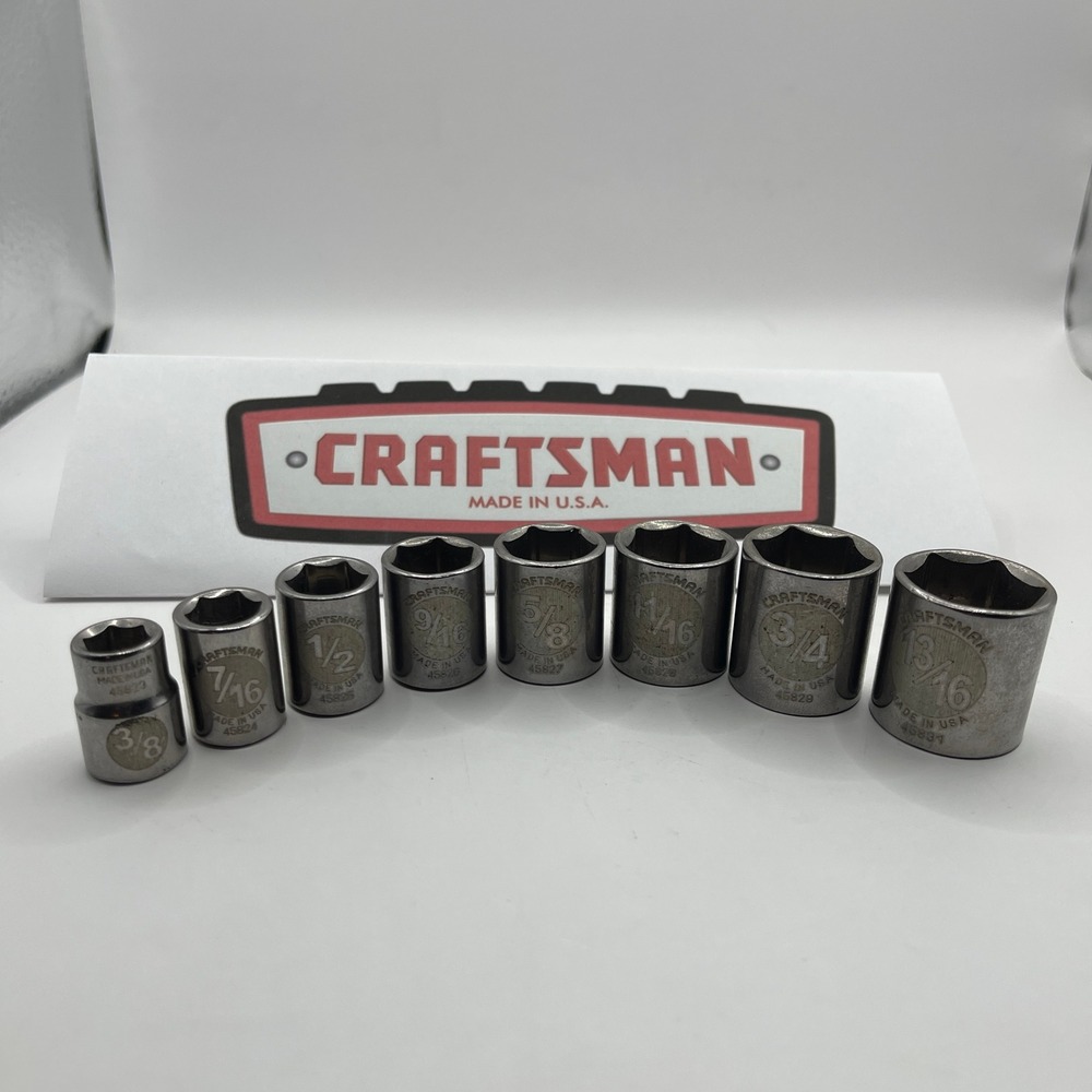Craftsman 8pc SAE Socket Set 3/8 Drive 6 Point Made in USA 45823-45831 Chrome